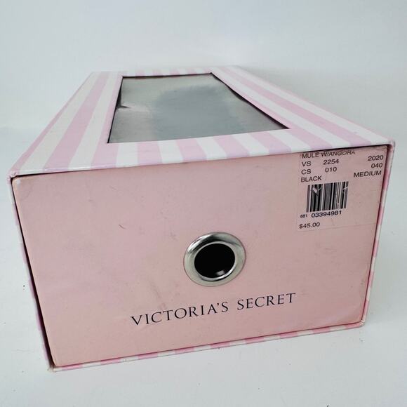 Victoria's Secret Mule Wiangora Shoes Womens Medium Black Faux Fur Heels Kitten - Picture 9 of 9